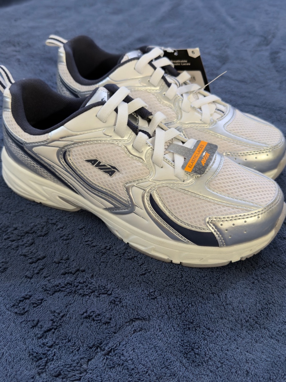 Avia Kids White and Silver Lace-Up Sneakers